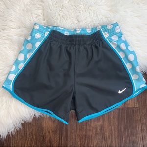 NIKE Dri-Fit Women’s XS Gray & Blue Polka Dot Lined Athletic Elastic Shorts